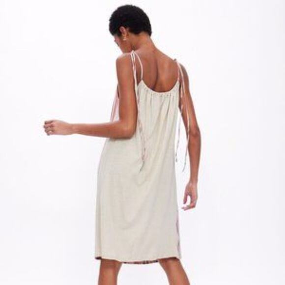 Zara Striped Rustic Linen Blend Spaghetti Strap Dress Size Small - Picture 2 of 9